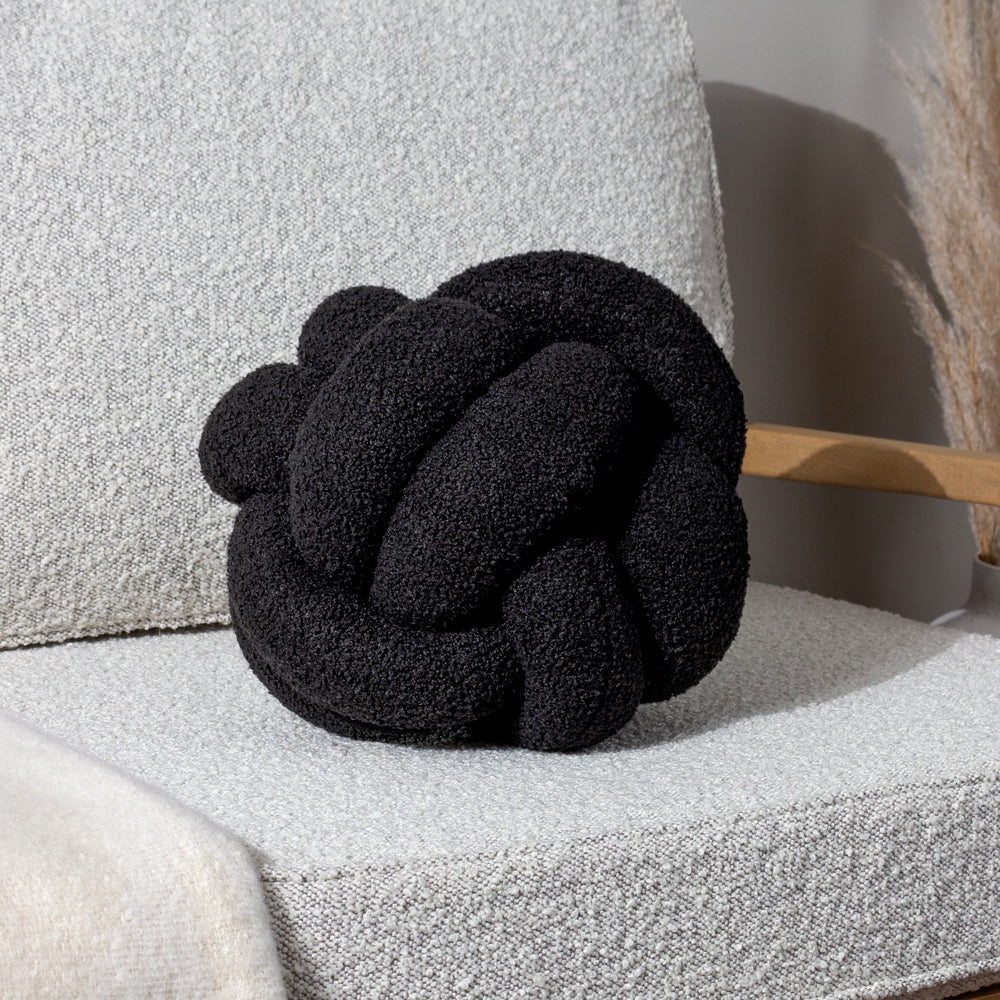 Boucle Knot Fleece Cushion in Black