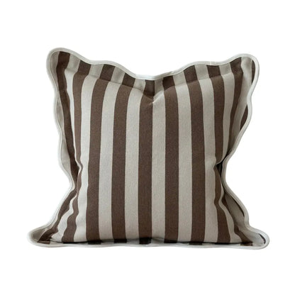 Brown Stripe Scalloped Edge Cushion