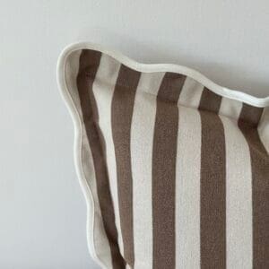 Brown Stripe Scalloped Edge Cushion