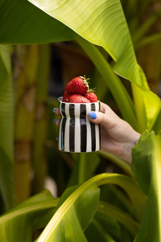 Cabana Black Striped Ceramic Boxed Candle - Lava Stone