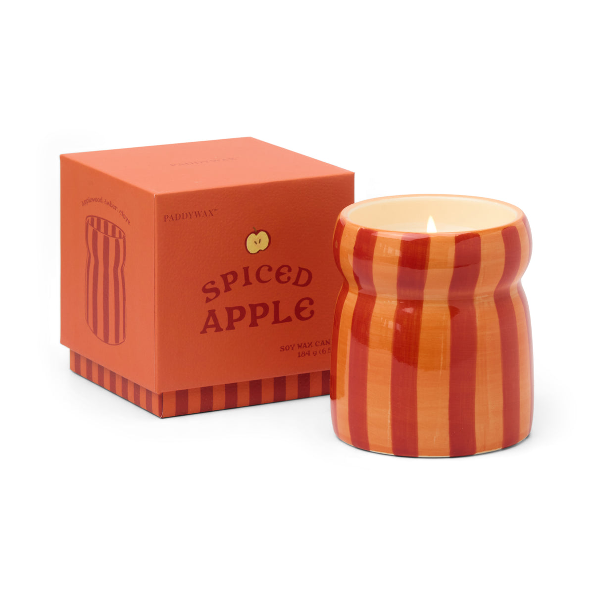 Cabana Red & Coral Striped Ceramic Candle – Spiced Apple