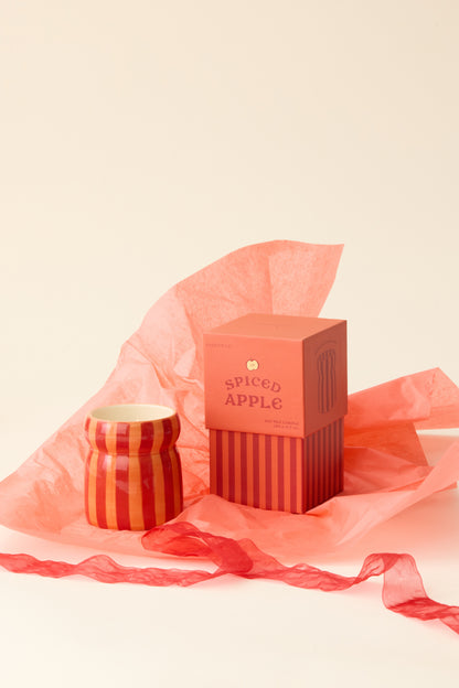 Cabana Red & Coral Striped Ceramic Candle – Spiced Apple