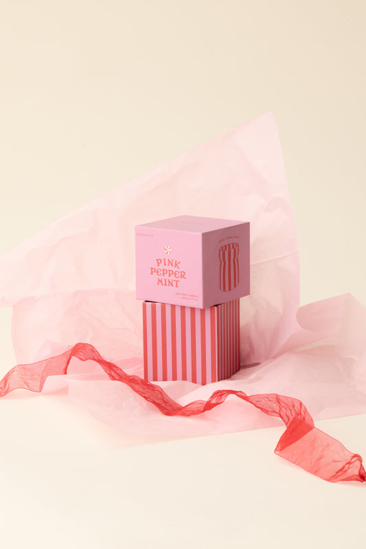 Cabana Red & Pink Striped Ceramic Candle Pink Peppermint