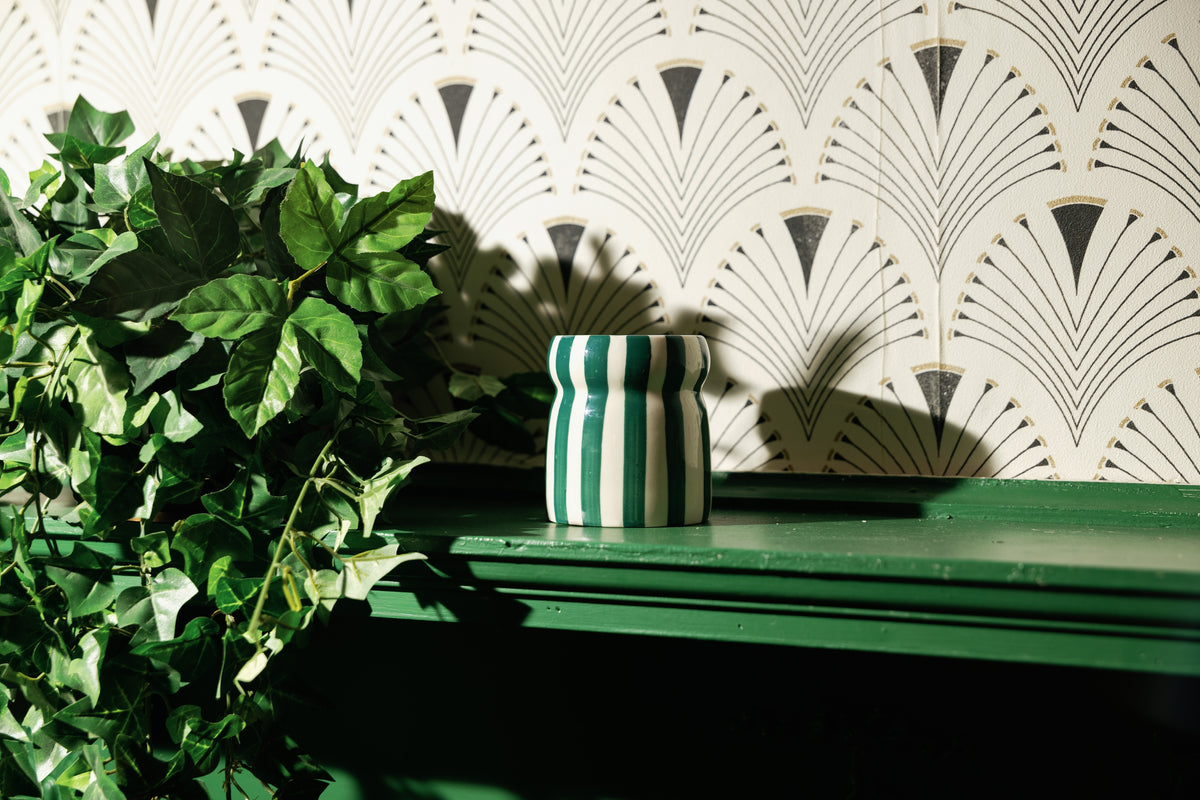 Cabana Teal Striped Ceramic Candle - Isla Fresa