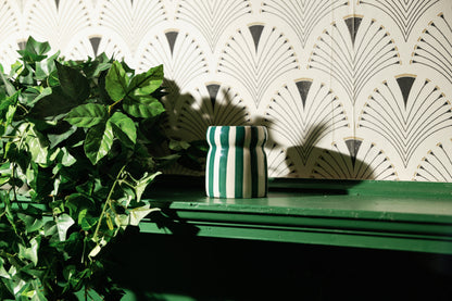 Cabana Teal Striped Ceramic Candle - Isla Fresa
