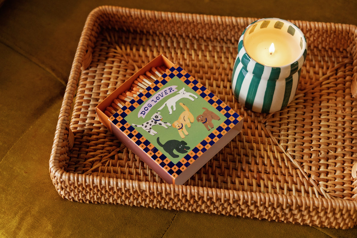 Cabana Teal Striped Ceramic Candle - Isla Fresa