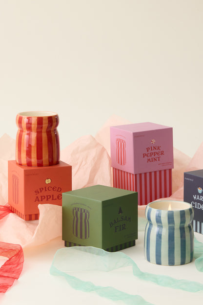 Cabana Red & Pink Striped Ceramic Candle Pink Peppermint