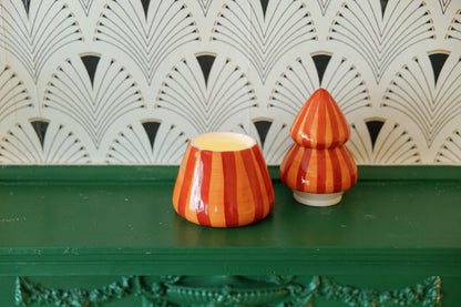 Cabana Christmas Red & Coral Striped Ceramic Tree Candle - Spiced Apple