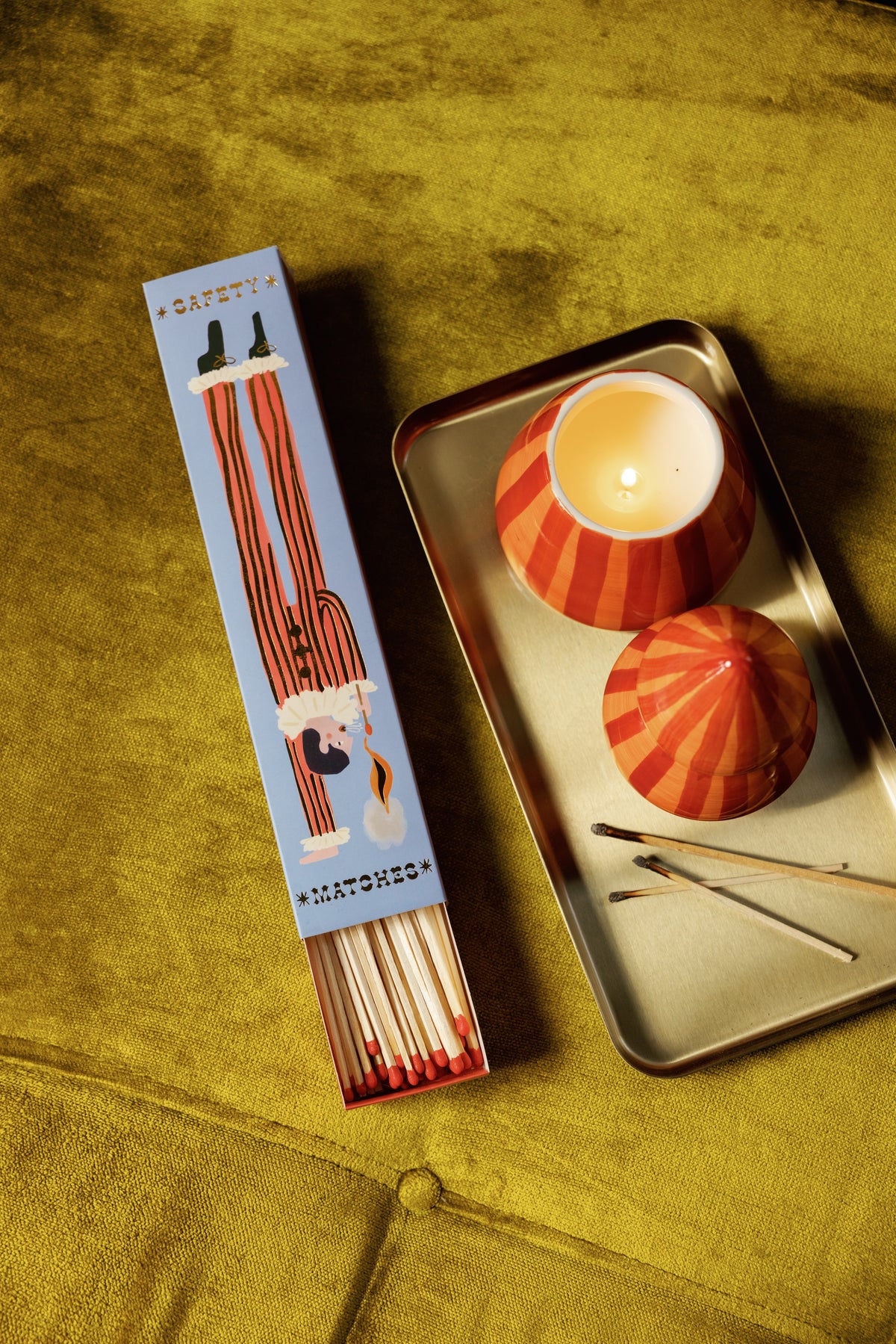 Cabana Christmas Red & Coral Striped Ceramic Tree Candle - Spiced Apple