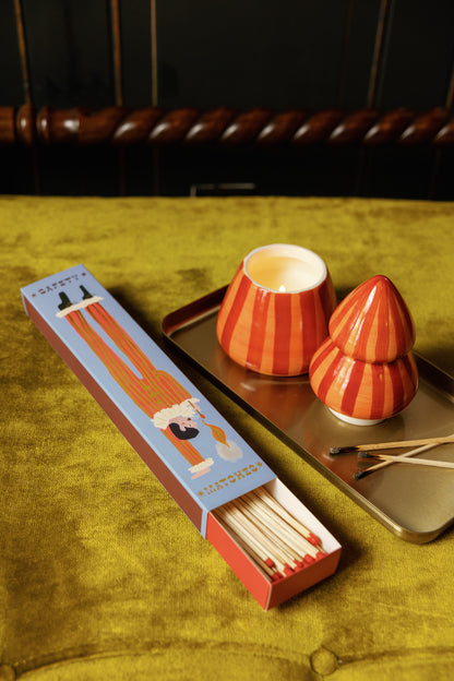 Cabana Christmas Red & Coral Striped Ceramic Tree Candle - Spiced Apple