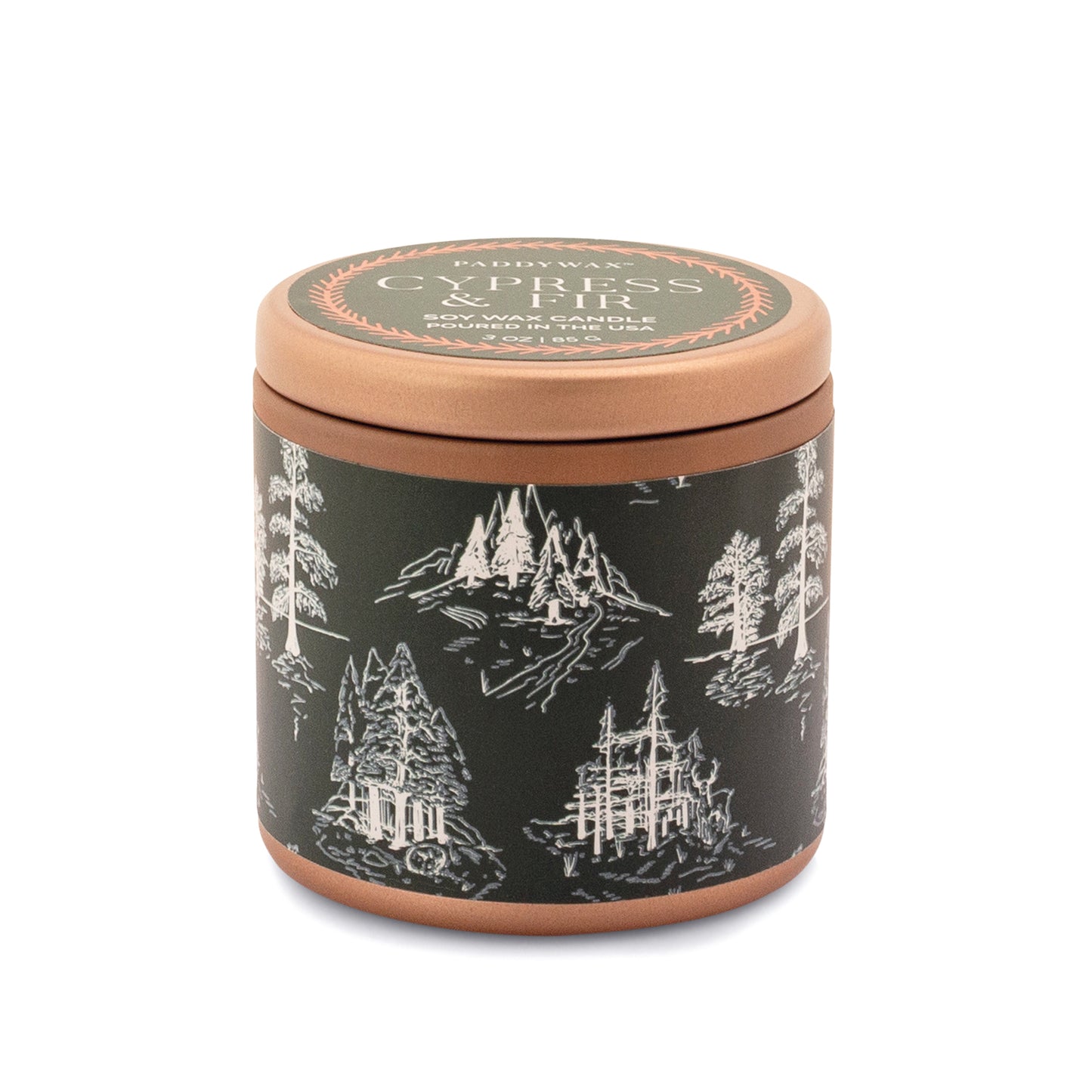 Copper Tin & Green Label With White Toile Pattern - Cypress & Fir