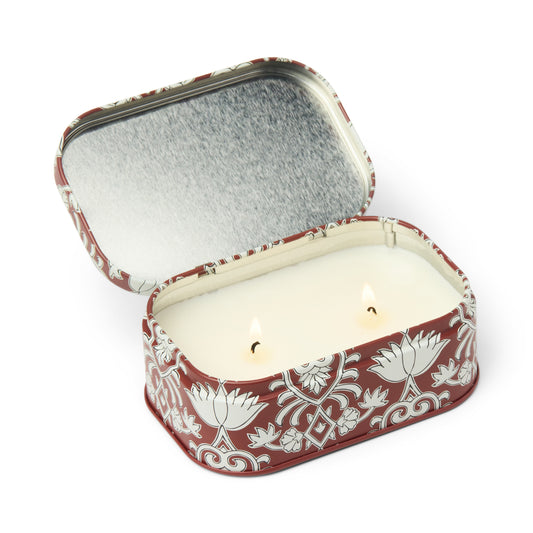 Cherie Printed Tin Candle - Crimson & Cream - French Linen & Orris