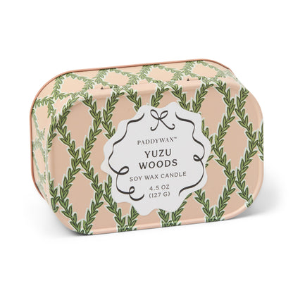 Cherie Printed Tin Candle - Pink & Green - Yuzu Woods