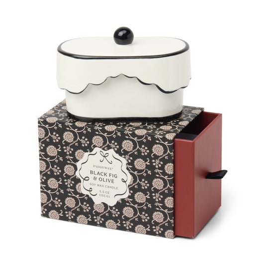 Cherie Ceramic Butter Dish Candle - Black - Black Fig & Olive