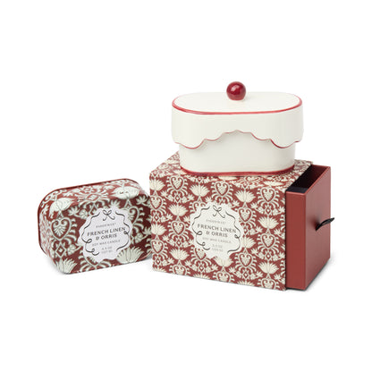 Cherie Ceramic Butter Dish Candle - Red - French Linen & Orris