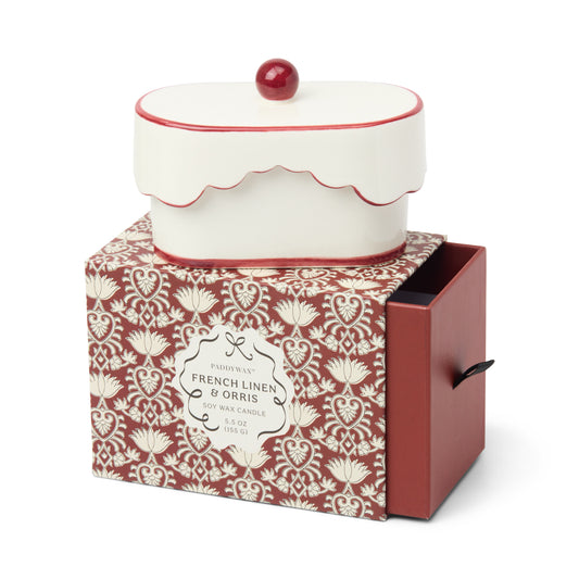 Cherie Ceramic Butter Dish Candle - Red - French Linen & Orris