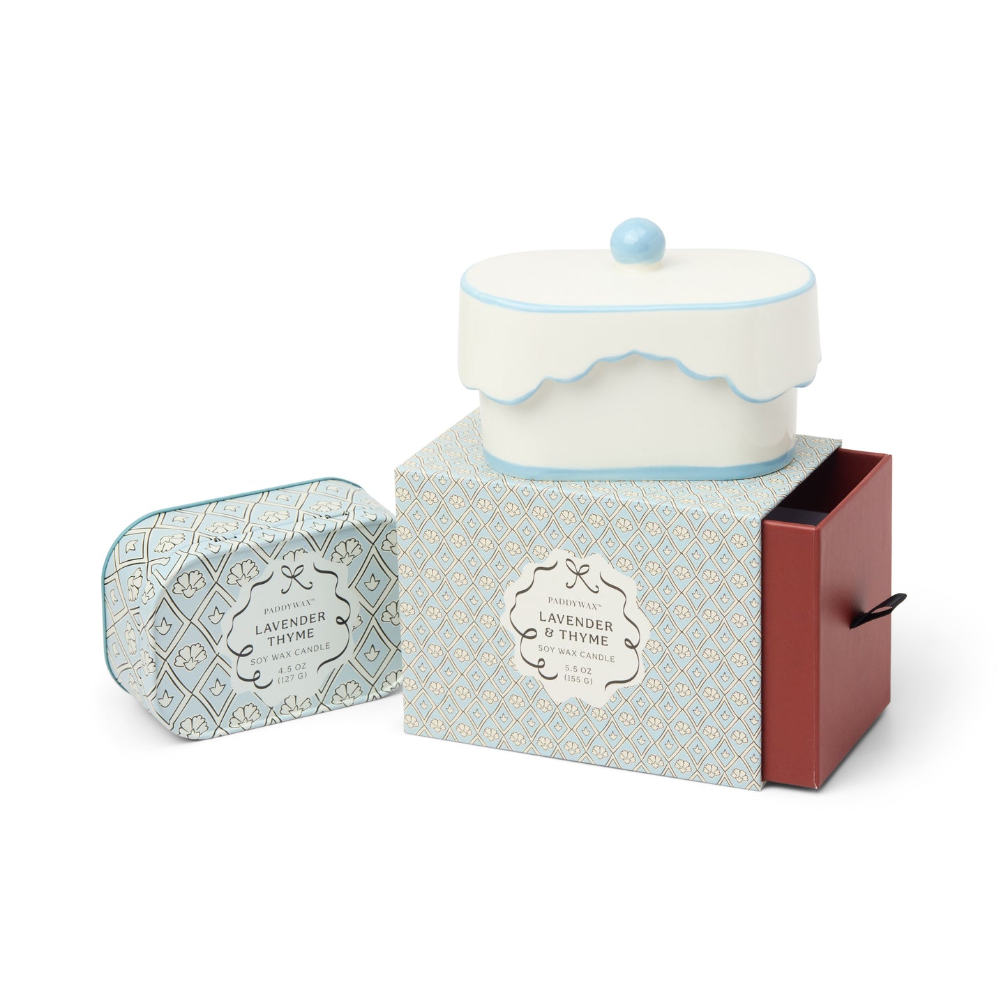 Cherie Ceramic Butter Dish Candle - Blue - Lavender & Thyme