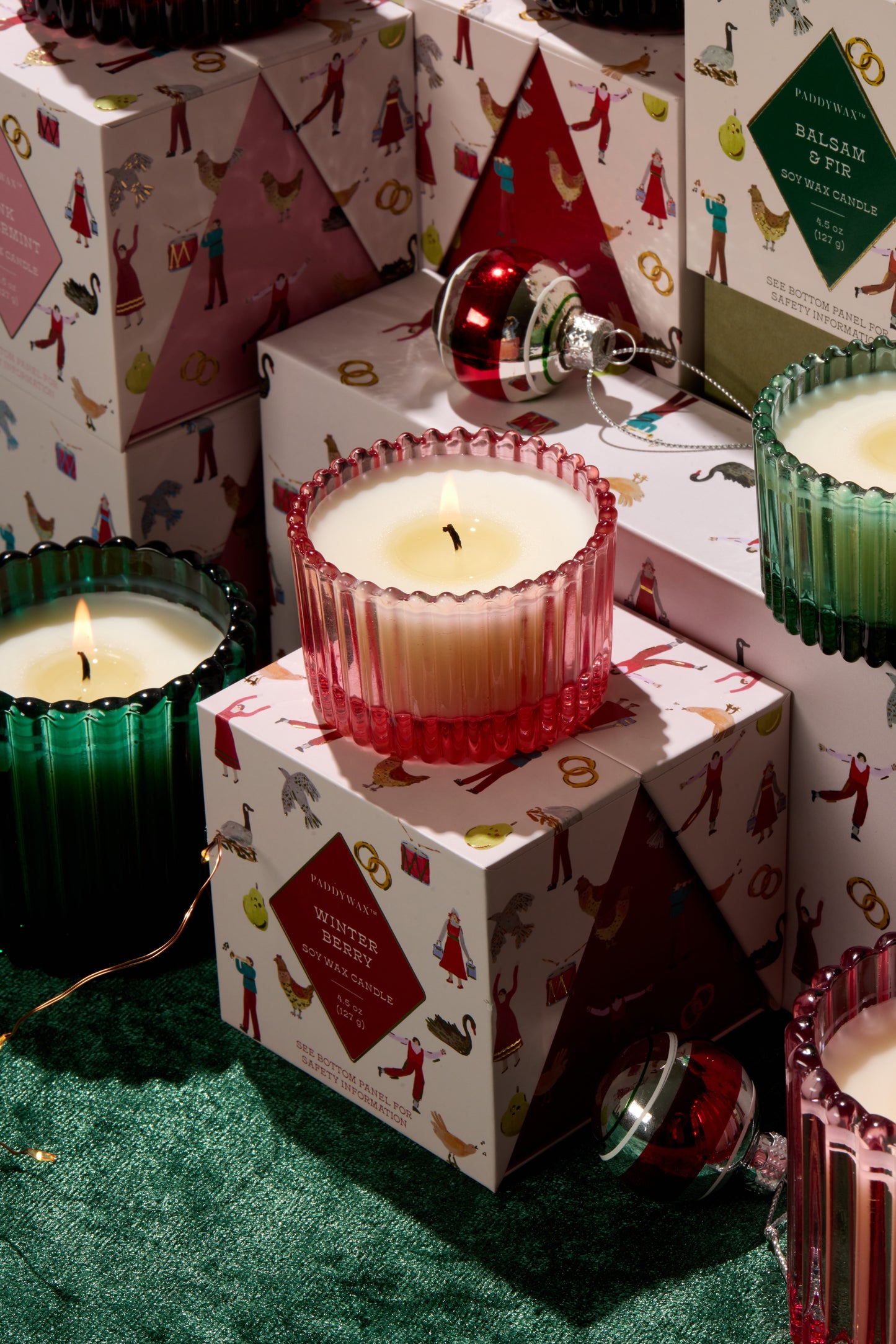 Christmas Ribbed Red Glass Candle Winter Berry