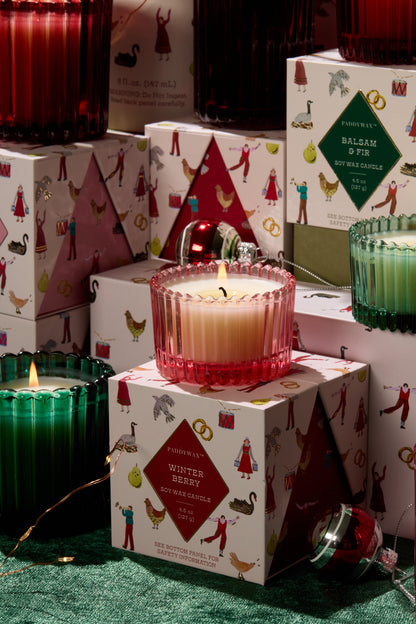 Christmas Ribbed Pink Glass Candle - Pink Peppermint