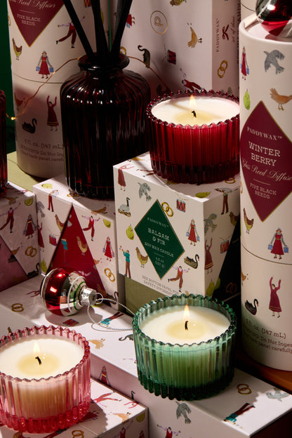 Christmas Ribbed Red Glass Candle Winter Berry