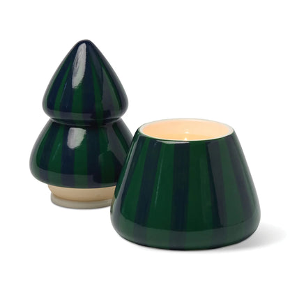 Cabana Christmas Green & Navy Striped Ceramic Tree Candle - Balsam Fir