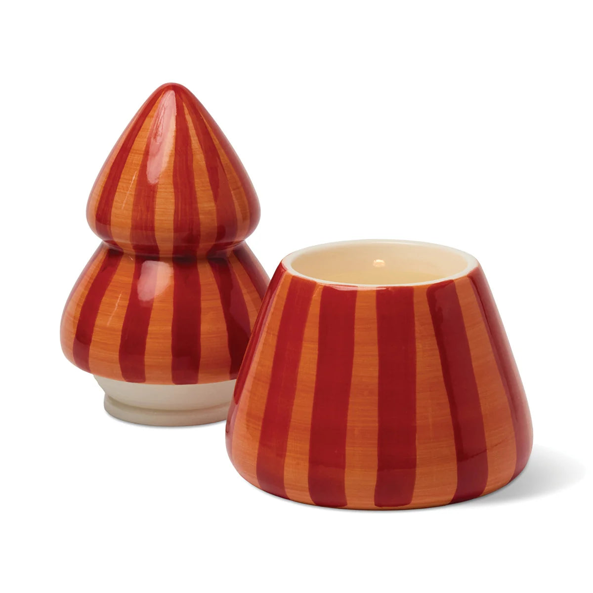Cabana Christmas Red & Coral Striped Ceramic Tree Candle - Spiced Apple