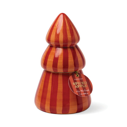 Cabana Christmas Red & Coral Striped Ceramic Tree Candle - Spiced Apple