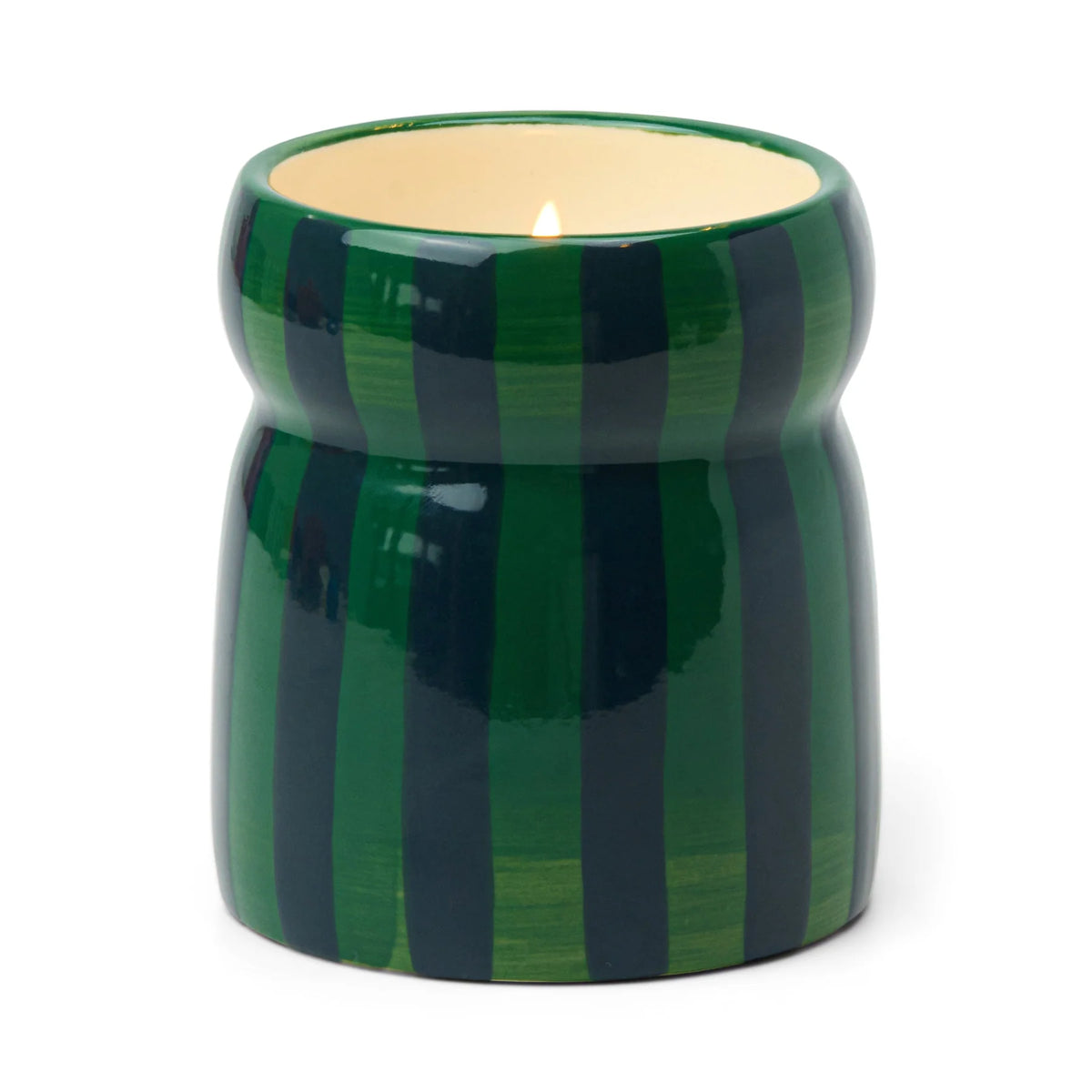 Cabana Green & Navy Striped Ceramic Candle - Balsam Fir