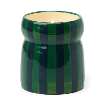 Cabana Green & Navy Striped Ceramic Candle - Balsam Fir