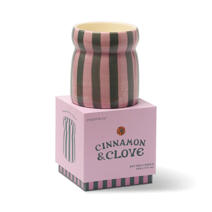 Cabana Pink & Green Striped Ceramic Candle - Cinnamon & Clove