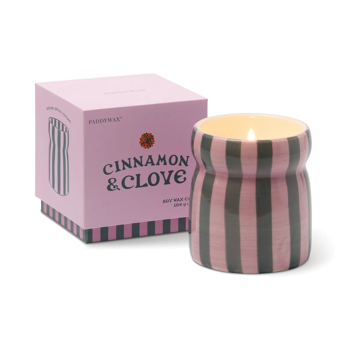 Cabana Pink & Green Striped Ceramic Candle - Cinnamon & Clove