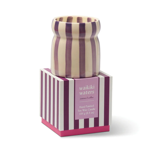 Cabana Purple Striped Ceramic Candle - Waikiki Waters