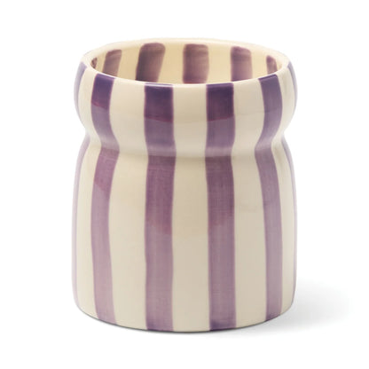 Cabana Purple Striped Ceramic Candle - Waikiki Waters