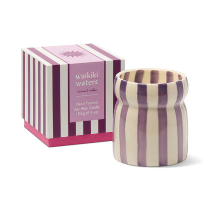 Cabana Purple Striped Ceramic Candle - Waikiki Waters