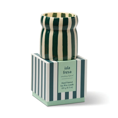 Cabana Teal Striped Ceramic Candle - Isla Fresa