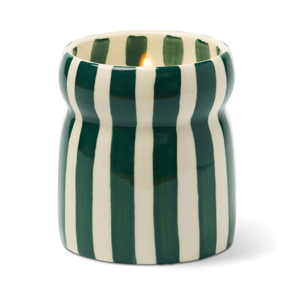 Cabana Teal Striped Ceramic Candle - Isla Fresa