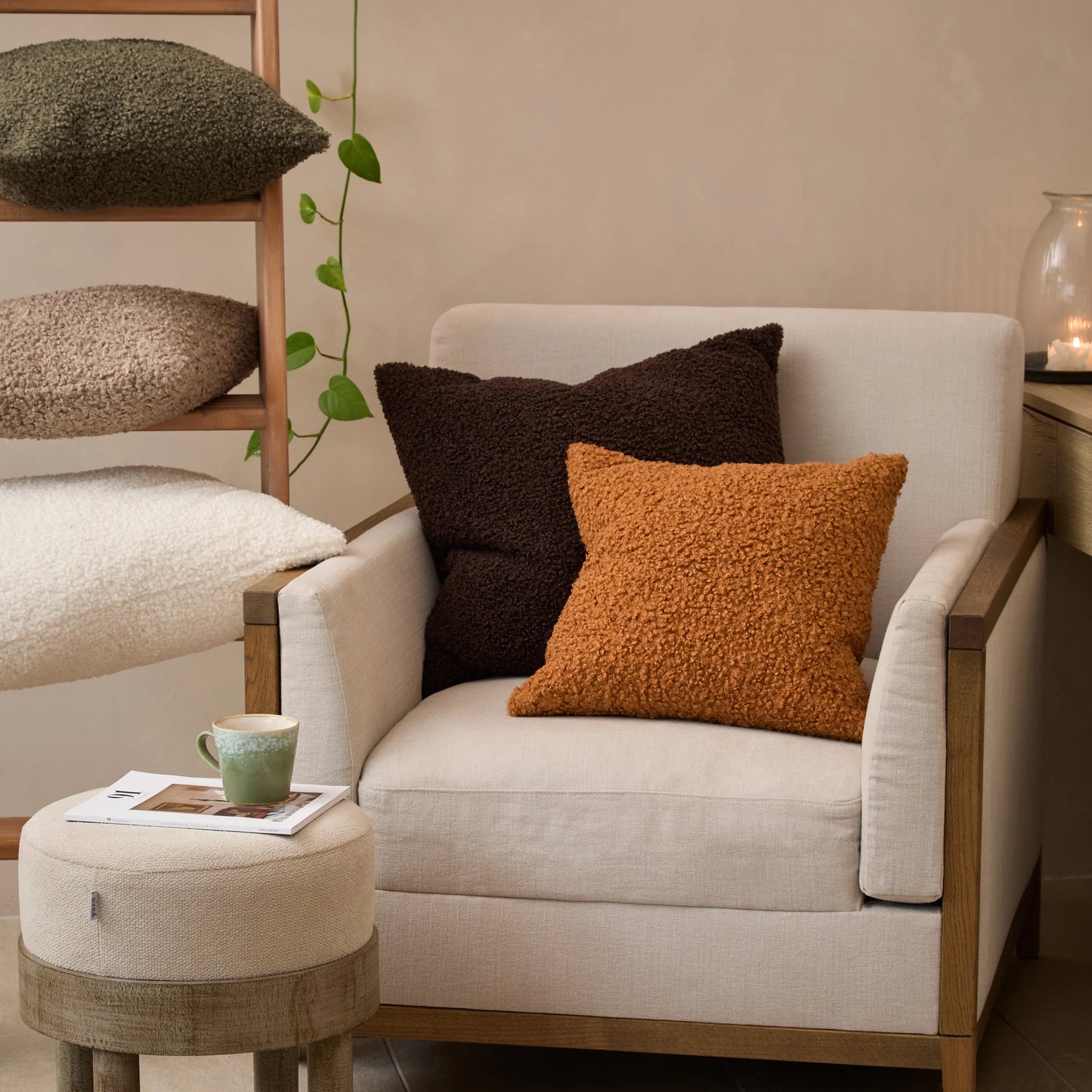 Large Cabu Chunky Boucle Cushion - Ecru