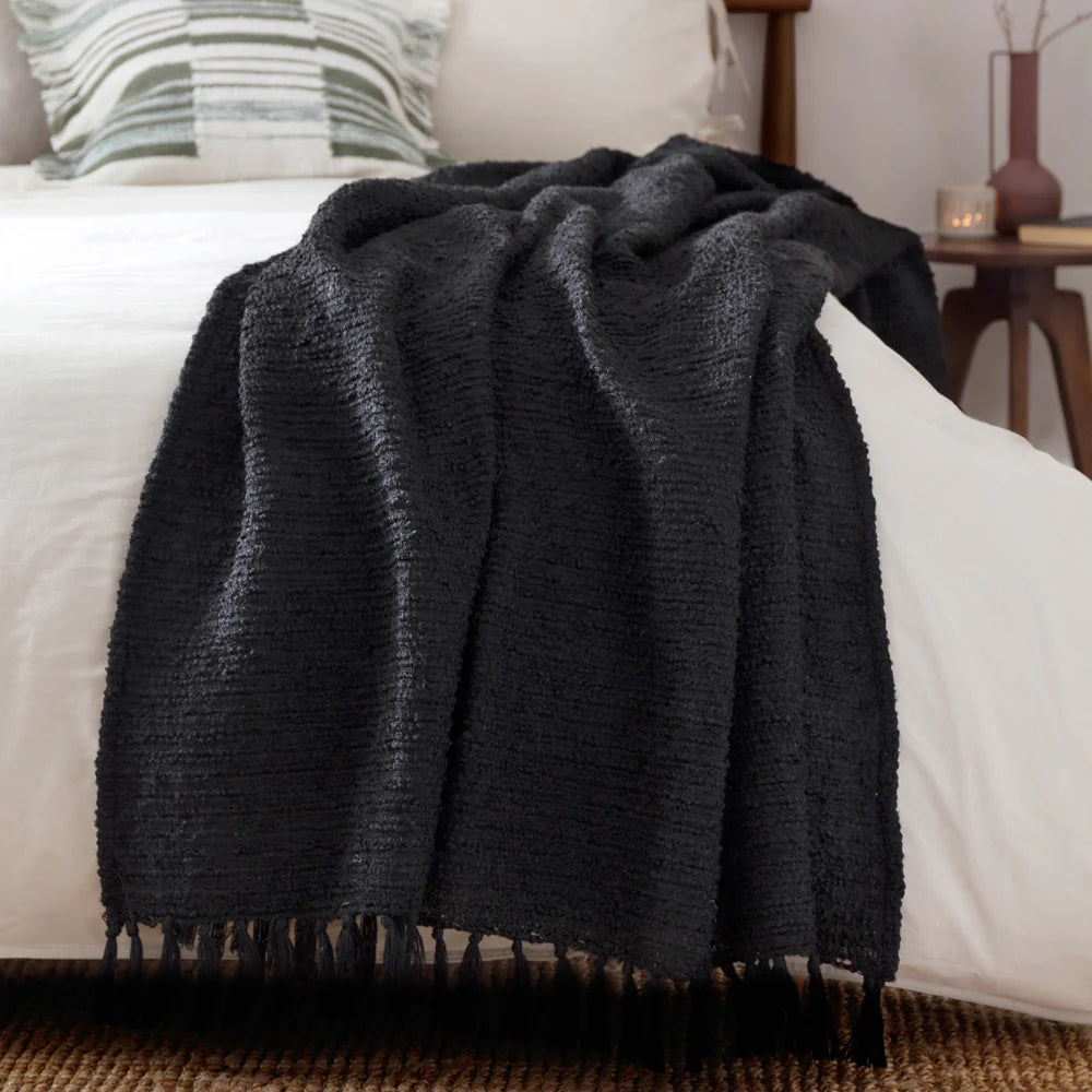 Candar Textured Boucle Throw - Black