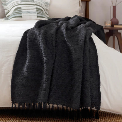 Candar Textured Boucle Throw - Black