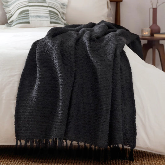Candar Textured Boucle Throw - Black