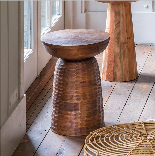 Carved Mango Wood Side Table