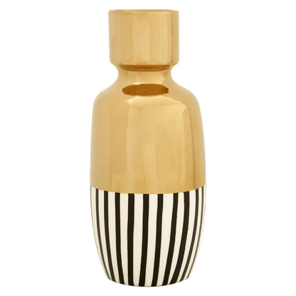 Large Black & White Striped Vase with Gold Top