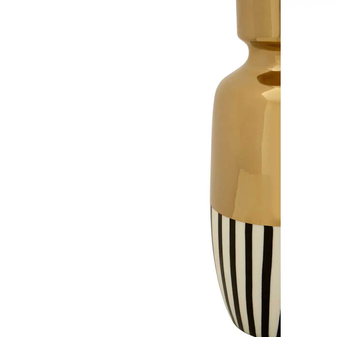 Large Black & White Striped Vase with Gold Top