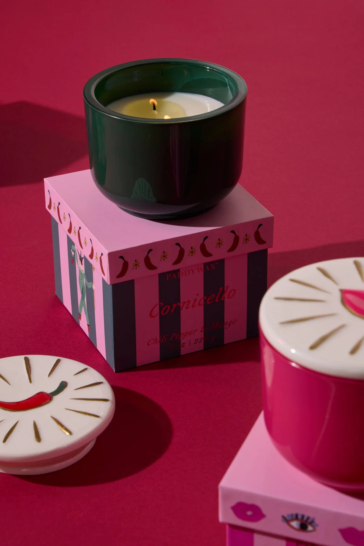 Charmed Black Glass Candle with Horseshoe Lid - Tabac & Pine