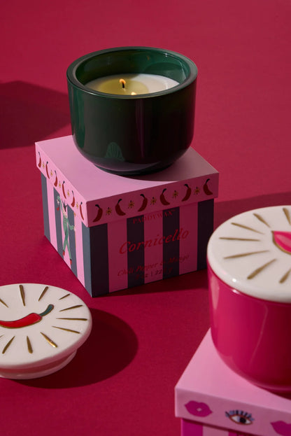 Charmed Black Glass Candle with Horseshoe Lid - Tabac & Pine