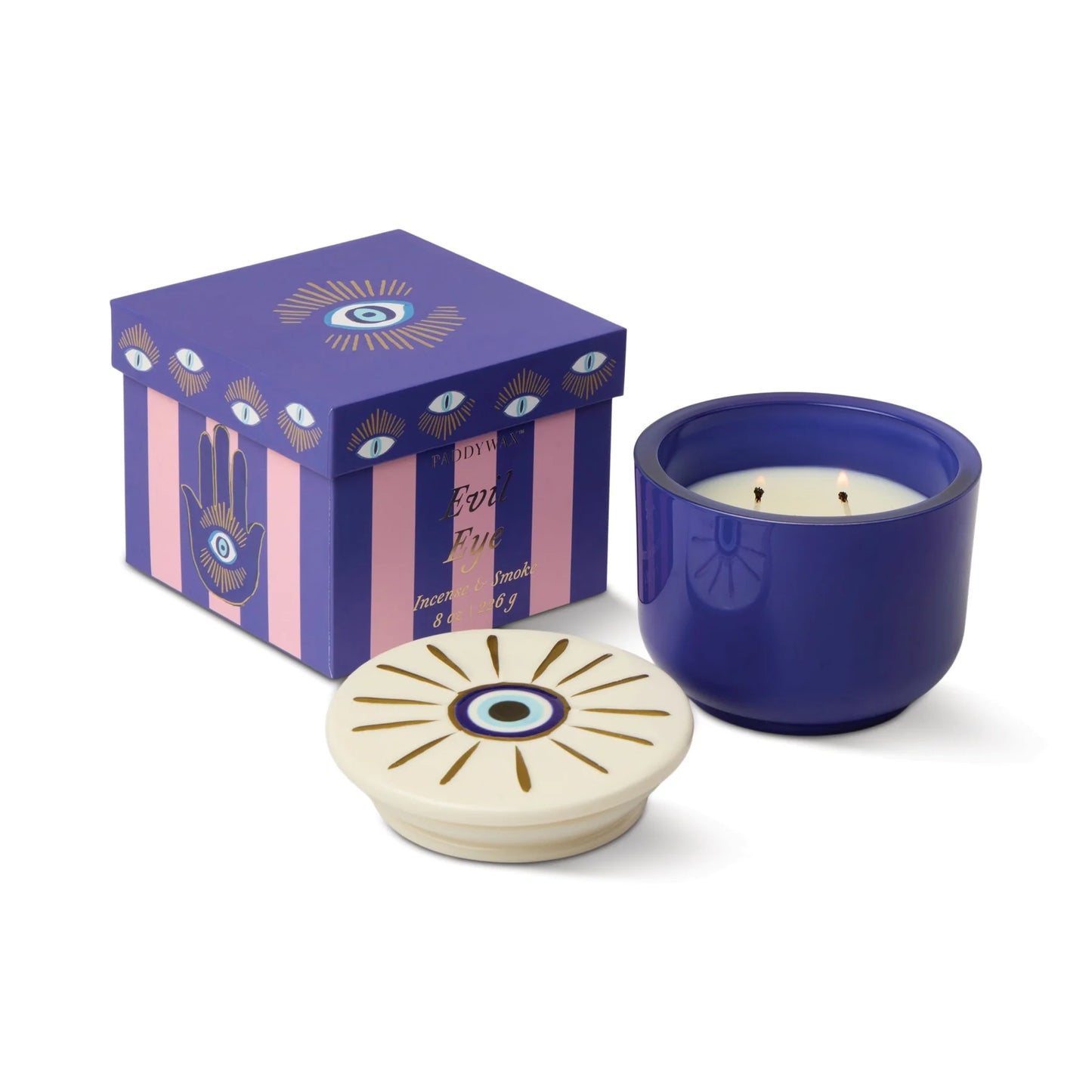 Charmed Blue Glass Candle with Evil Eye Ceramic - Incense & Smoke