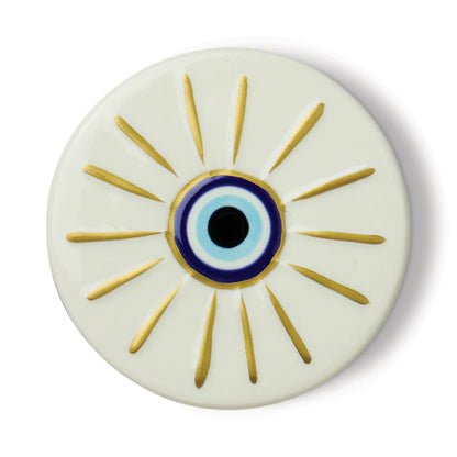 Charmed Blue Glass Candle with Evil Eye Ceramic - Incense & Smoke
