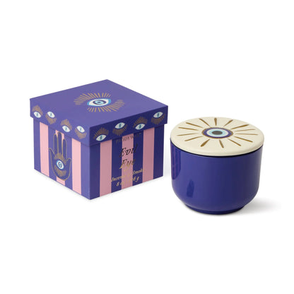 Charmed Blue Glass Candle with Evil Eye Ceramic - Incense & Smoke
