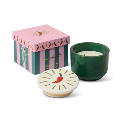 Charmed Green Glass Candle with Chili Lid - Chili Pepper & Mango