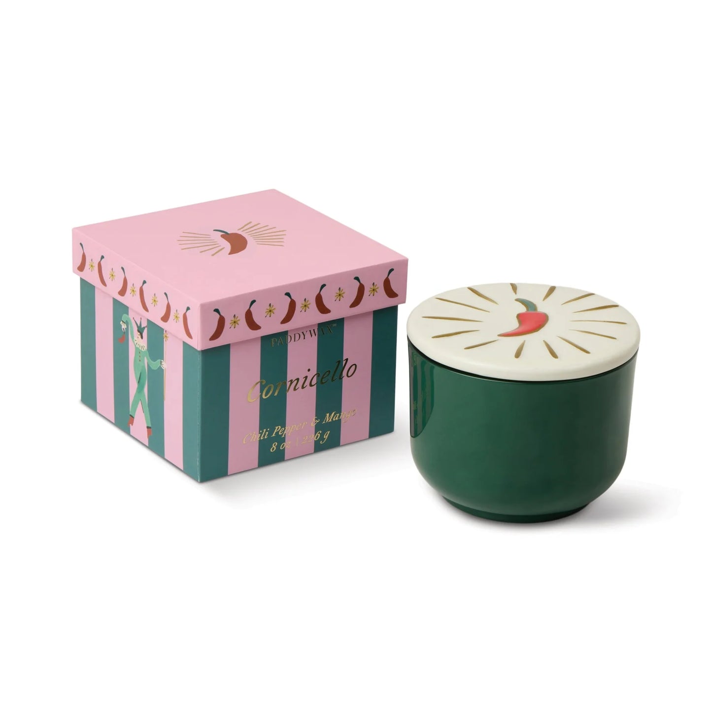 Charmed Green Glass Candle with Chili Lid - Chili Pepper & Mango